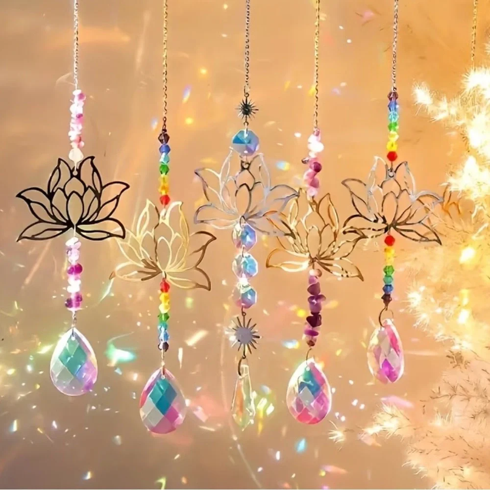 Lotus Crystal Sun Catcher Hanging Decorations - Gold & Iridescent - Picture 4 of 11